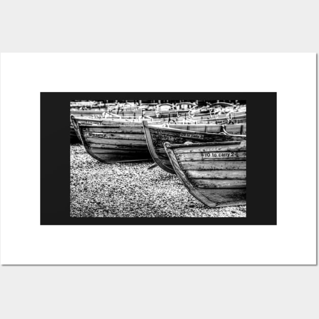 Derwentwater Wooden Rowing Boats Black And White Wall Art by tommysphotos